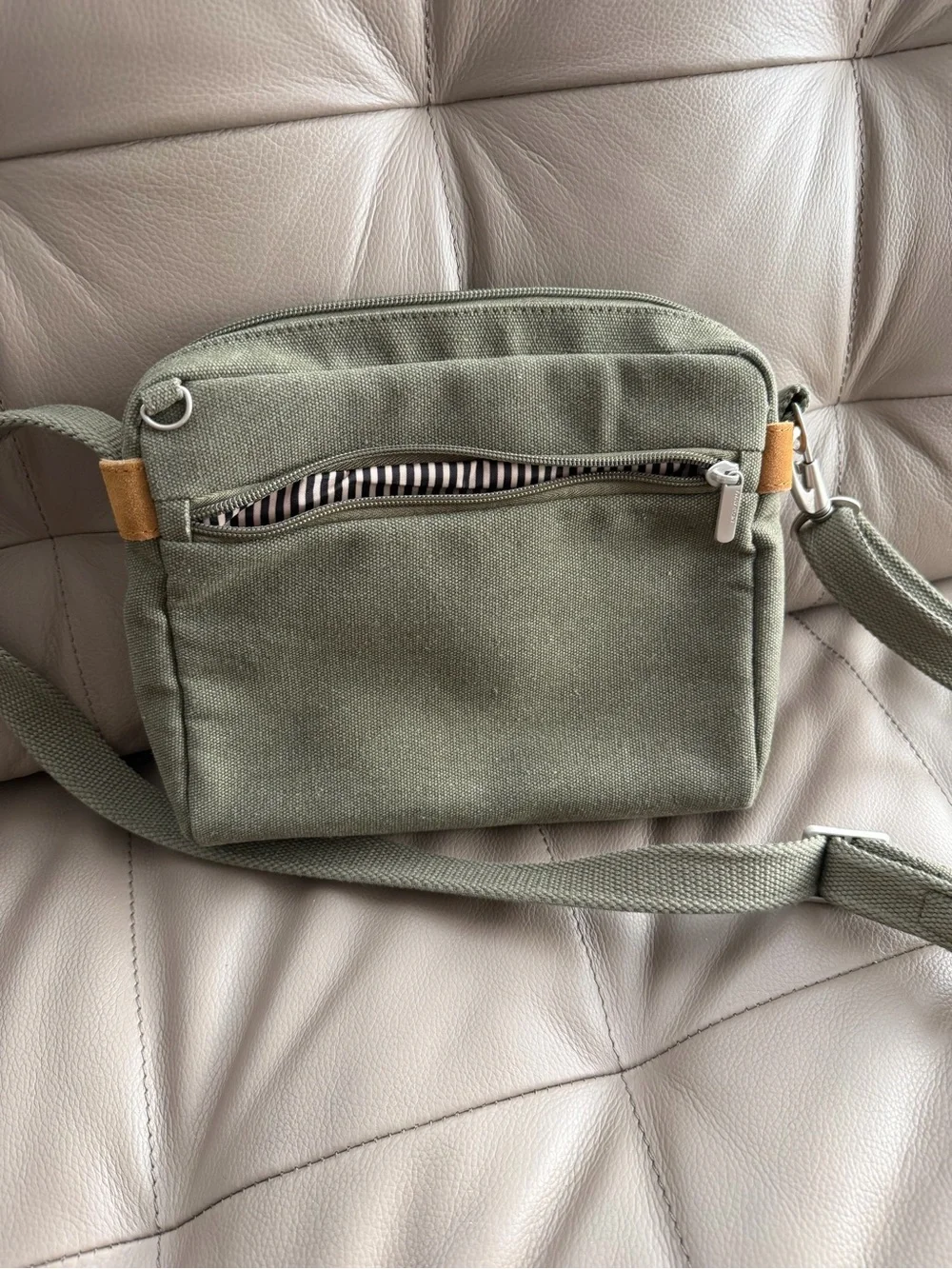 Travelon Olive Canvas Crossbody Messenger with Tan Accents